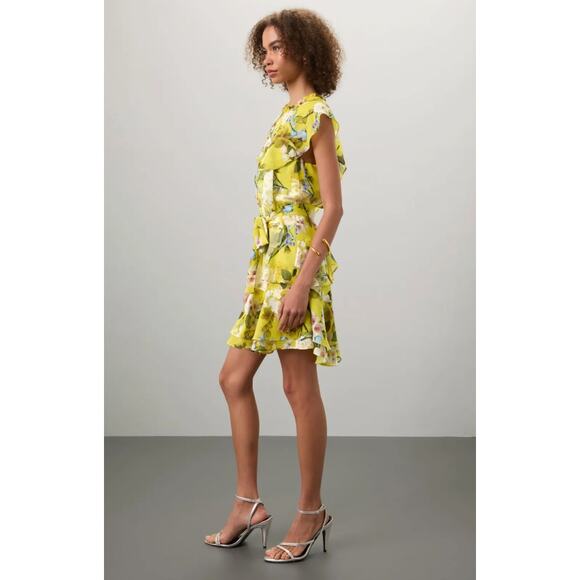 Marissa Webb x RTR Yellow Floral Ruffle Mini Dress Size 2 - Picture 4 of 7